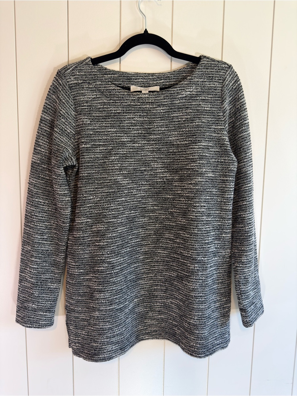 LOFT Black & White Marled Crewneck Sweater Top - Size S